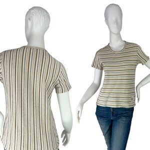 Billy Reid Striped Cotton T-Shirt Neutral Colors Made in Japan, Size Small